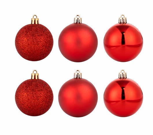 Cartela de bolas de Natal vermelhas nos três acabamentos