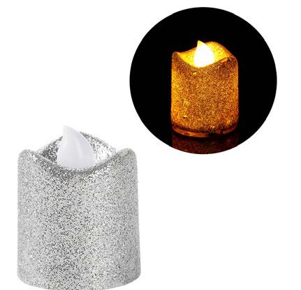 Vela natalina de LED, em prata e vermelho